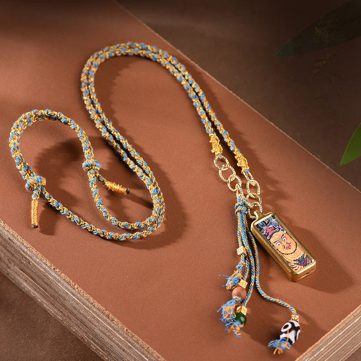 Buddha Stones pendentif Thangka en acier titane représentant le dieu de la richesse du Tibet