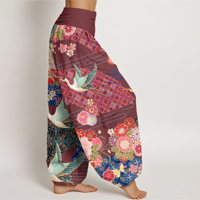 Pantalon sarouel à taille élastique pour femme, motif fleurs et grues, Buddha Stones - image 7