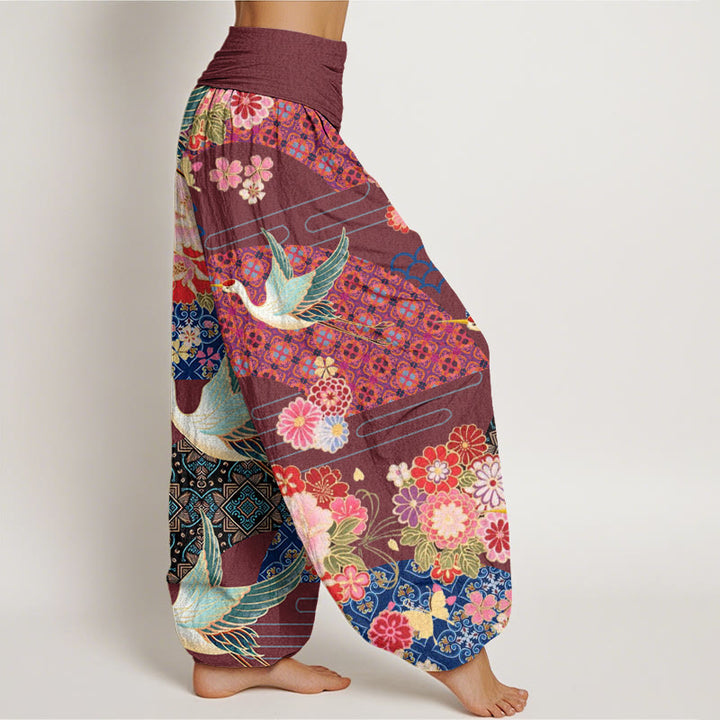 Pantalon sarouel à taille élastique pour femme, motif fleurs et grues, Buddha Stones - image 7