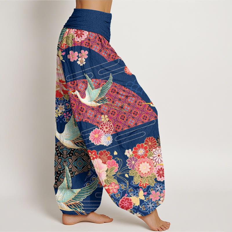 Pantalon sarouel à taille élastique pour femme, motif fleurs et grues, Buddha Stones - image 10