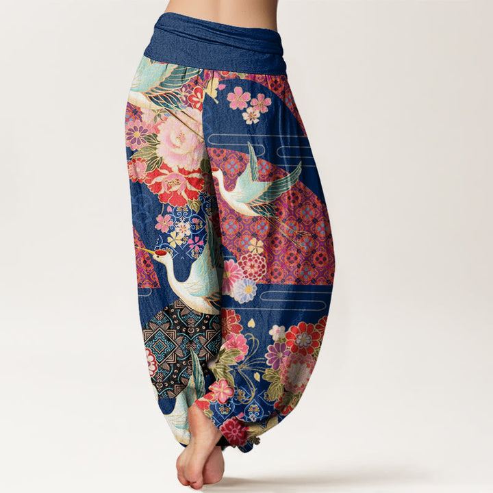 Pantalon sarouel à taille élastique pour femme, motif fleurs et grues, Buddha Stones - image 9