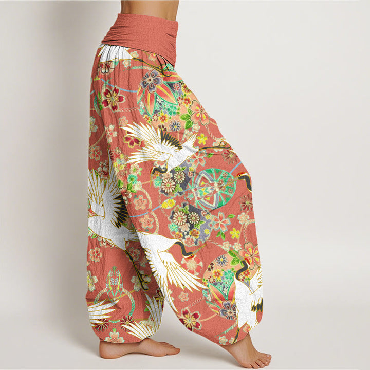 Pantalon sarouel décontracté à taille élastique pour femme, motif floral géométrique, motif grue et Buddha Stones - image 7