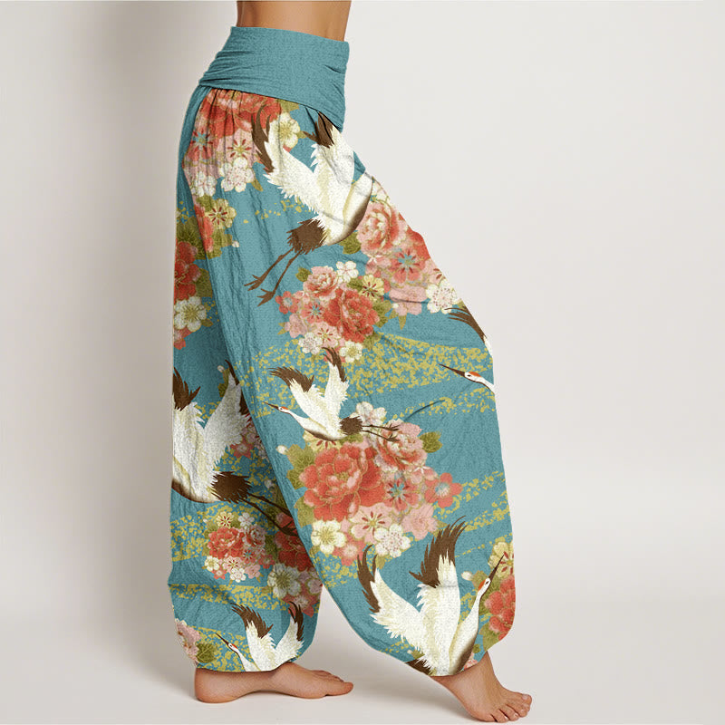 Pantalon Buddha Stones décontracté à taille élastique pour femme, motif grue, pivoine et fleurs de cerisier - image 3