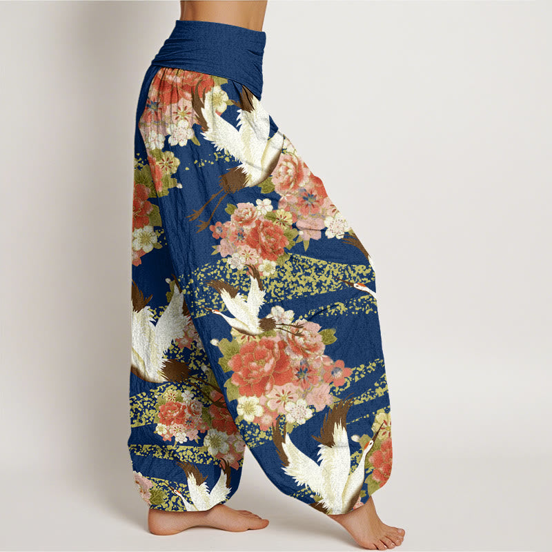 Pantalon Buddha Stones décontracté à taille élastique pour femme, motif grue, pivoine et fleurs de cerisier - image 7
