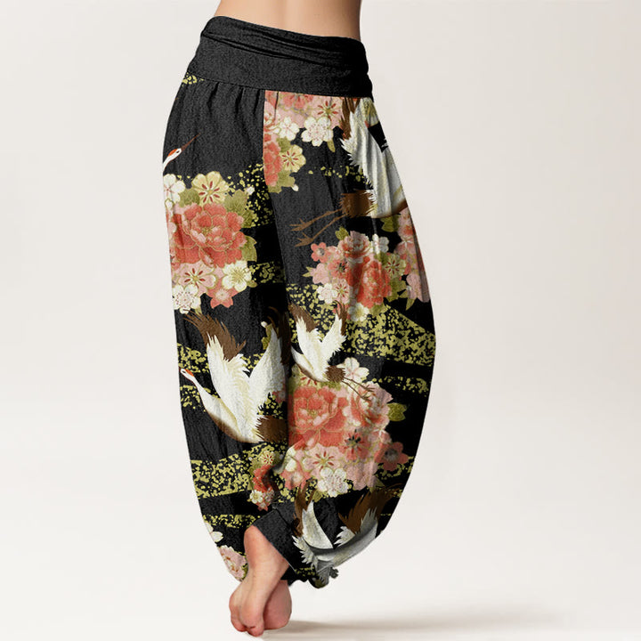 Pantalon Buddha Stones décontracté à taille élastique pour femme, motif grue, pivoine et fleurs de cerisier - image 9