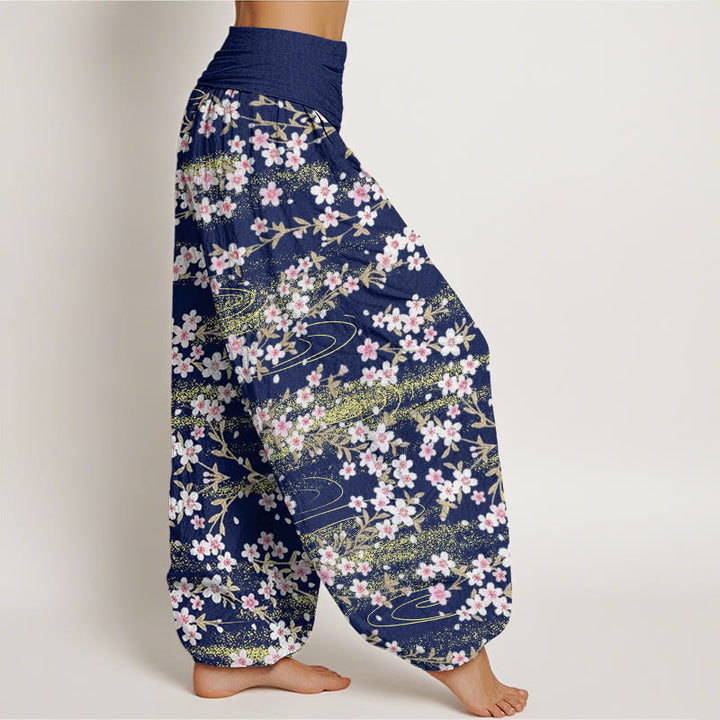 Pantalon sarouel décontracté à taille élastique pour femme avec motif de fleurs de cerisier et d'eau, motif Buddha Stones - image 3