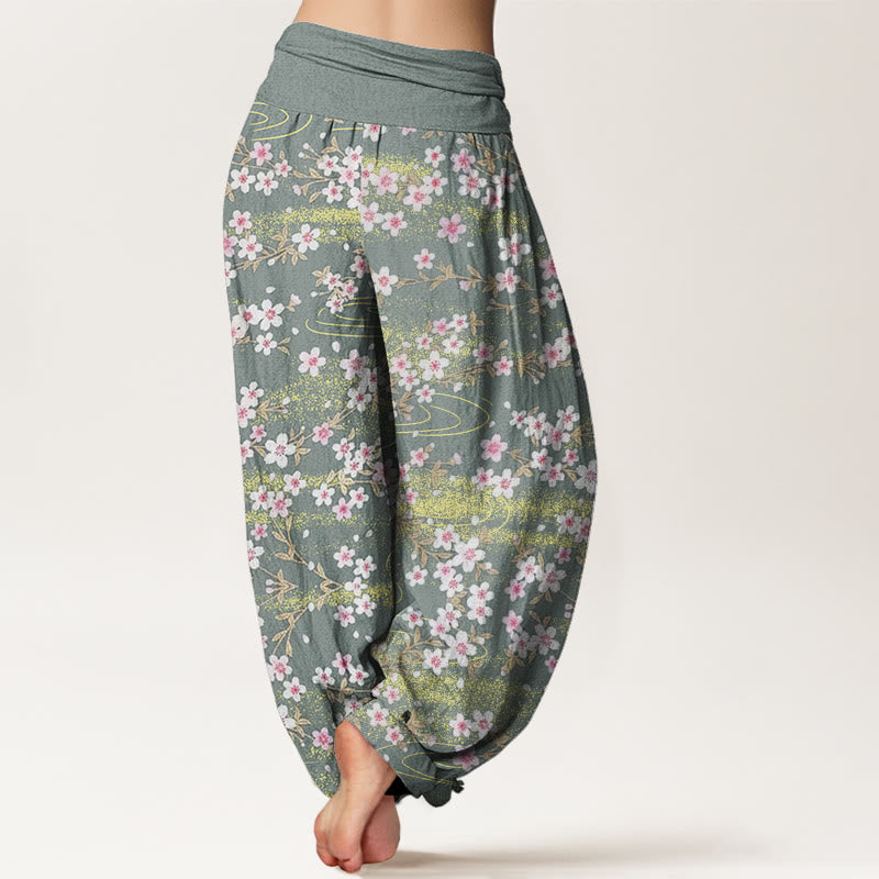 Pantalon sarouel décontracté à taille élastique pour femme avec motif de fleurs de cerisier et d'eau, motif Buddha Stones - image 6