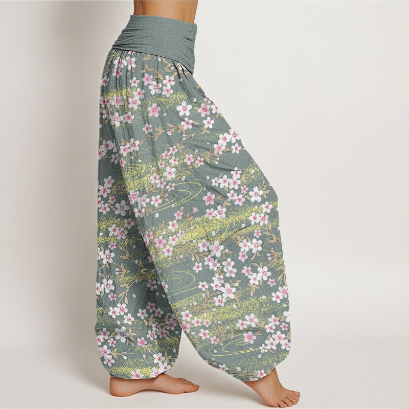 Pantalon sarouel décontracté à taille élastique pour femme avec motif de fleurs de cerisier et d'eau, motif Buddha Stones - image 7