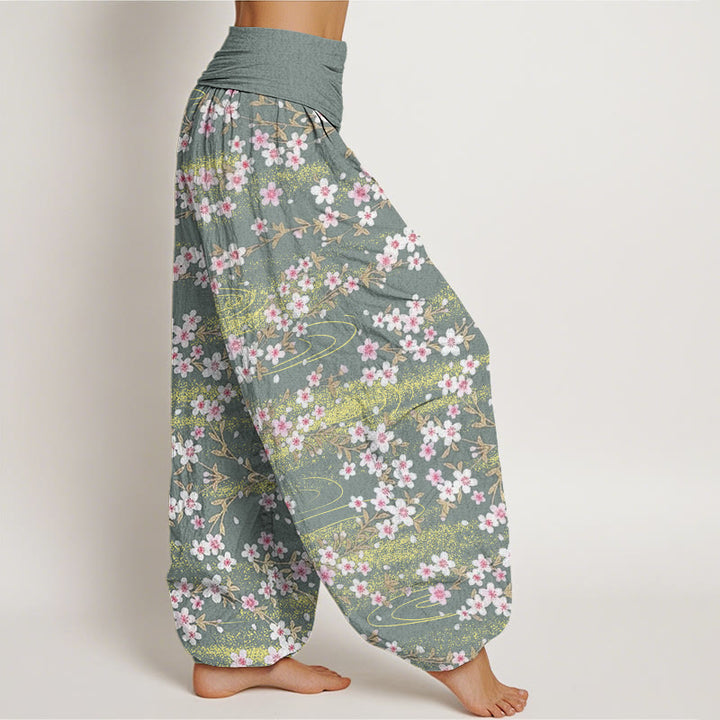 Pantalon sarouel décontracté à taille élastique pour femme avec motif de fleurs de cerisier et d'eau, motif Buddha Stones - image 7