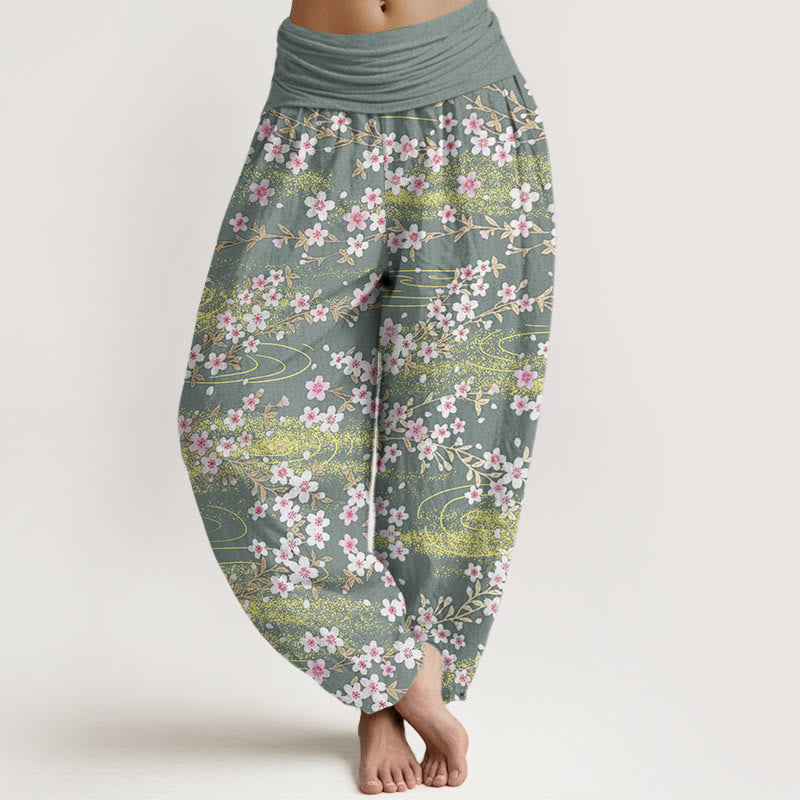 Pantalon sarouel décontracté à taille élastique pour femme avec motif de fleurs de cerisier et d'eau, motif Buddha Stones - Aigue-marine moyenne - US22，UK/AU26，EU54 (6XL) - image 5