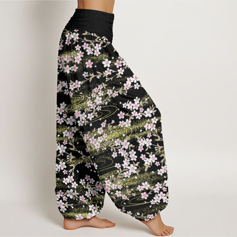 Pantalon sarouel décontracté à taille élastique pour femme avec motif de fleurs de cerisier et d'eau, motif Buddha Stones - image 10