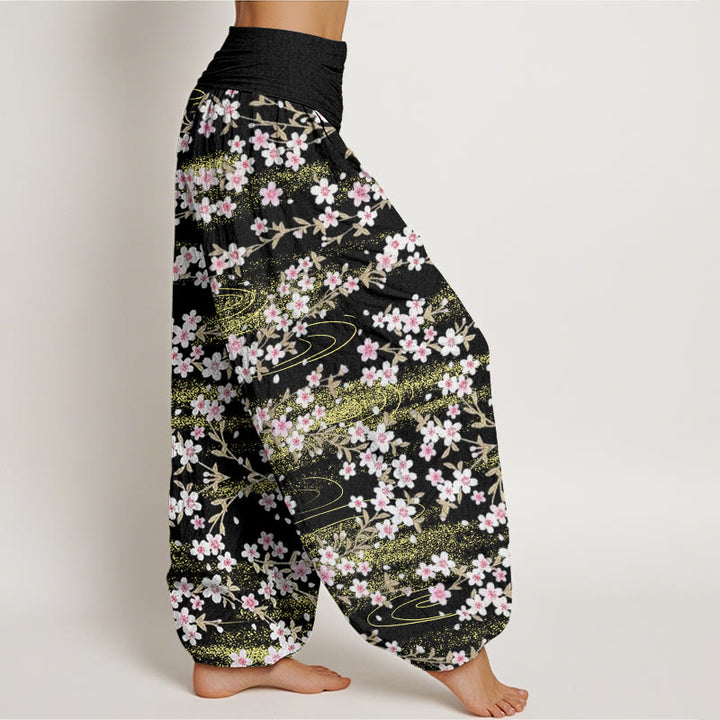Pantalon sarouel décontracté à taille élastique pour femme avec motif de fleurs de cerisier et d'eau, motif Buddha Stones - image 10