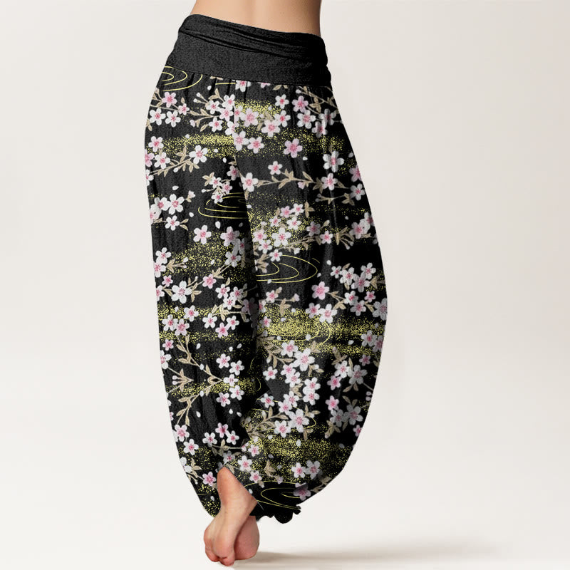 Pantalon sarouel décontracté à taille élastique pour femme avec motif de fleurs de cerisier et d'eau, motif Buddha Stones - image 9