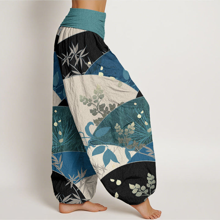 Pantalon harem à taille élastique pour femme, en coton à motif de feuilles en demi-cercle et Buddha Stones - image 6