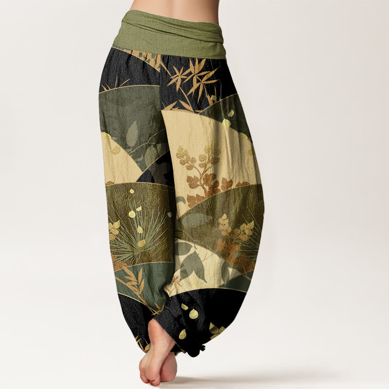 Pantalon harem à taille élastique pour femme, en coton à motif de feuilles en demi-cercle et Buddha Stones - image 8