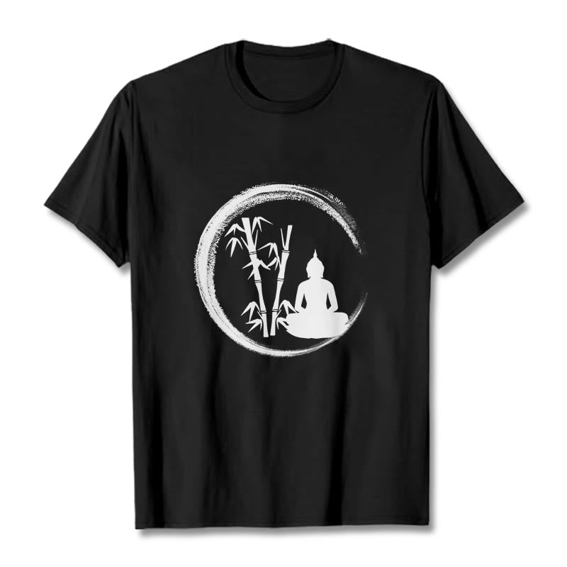 T-shirt Buddha Stones Zen Statue de Bouddha Assis Bambou Méditation - Noir - 2XL - image 1