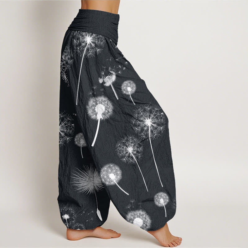 Pantalon sarouel décontracté à taille élastique pour femme avec motif pissenlit et Buddha Stones - image 3