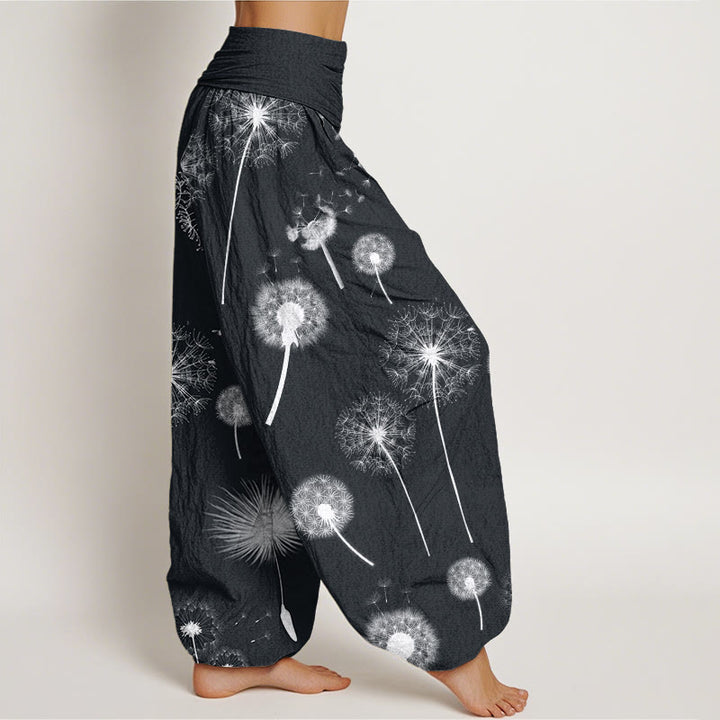 Pantalon sarouel décontracté à taille élastique pour femme avec motif pissenlit et Buddha Stones - image 3