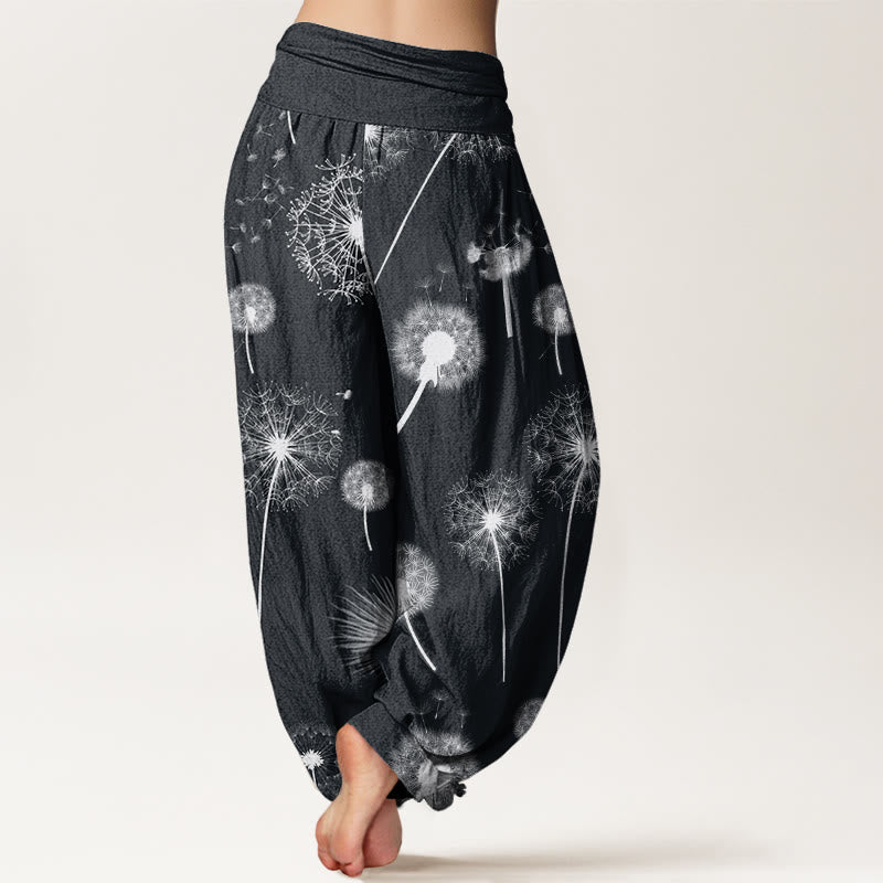 Pantalon harem décontracté en coton à motif pissenlit et Buddha Stones, taille élastique, pour femme - image 1