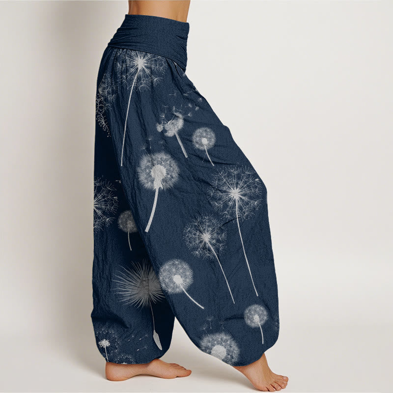Pantalon harem décontracté en coton à motif pissenlit et Buddha Stones, taille élastique, pour femme - image 6