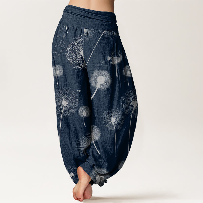Pantalon harem décontracté en coton à motif pissenlit et Buddha Stones, taille élastique, pour femme - image 5
