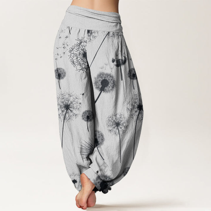 Pantalon harem décontracté en coton à motif pissenlit et Buddha Stones, taille élastique, pour femme - image 8