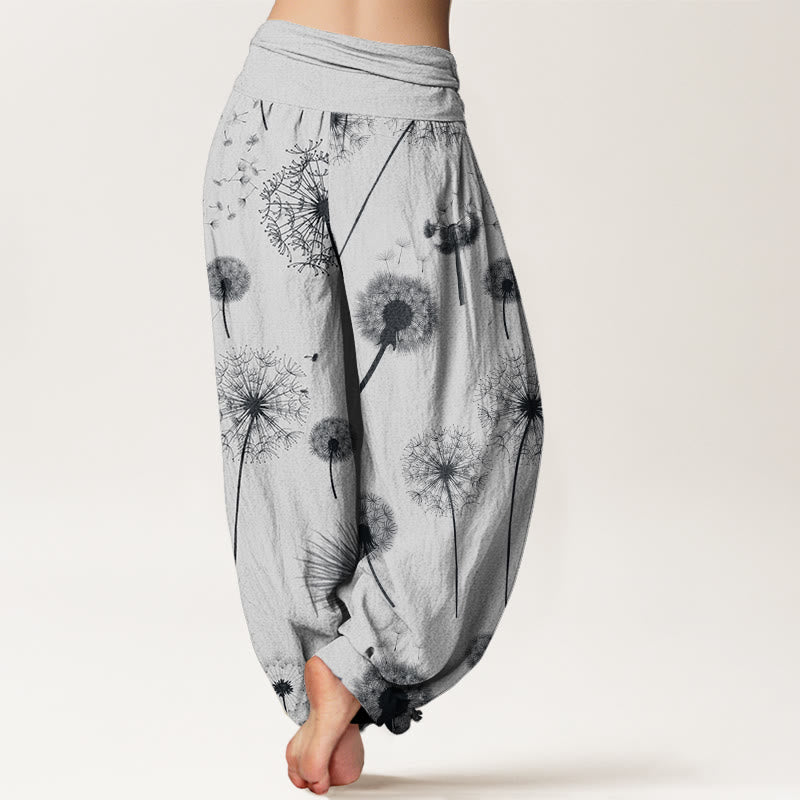 Pantalon sarouel décontracté à taille élastique pour femme avec motif pissenlit et Buddha Stones - image 9
