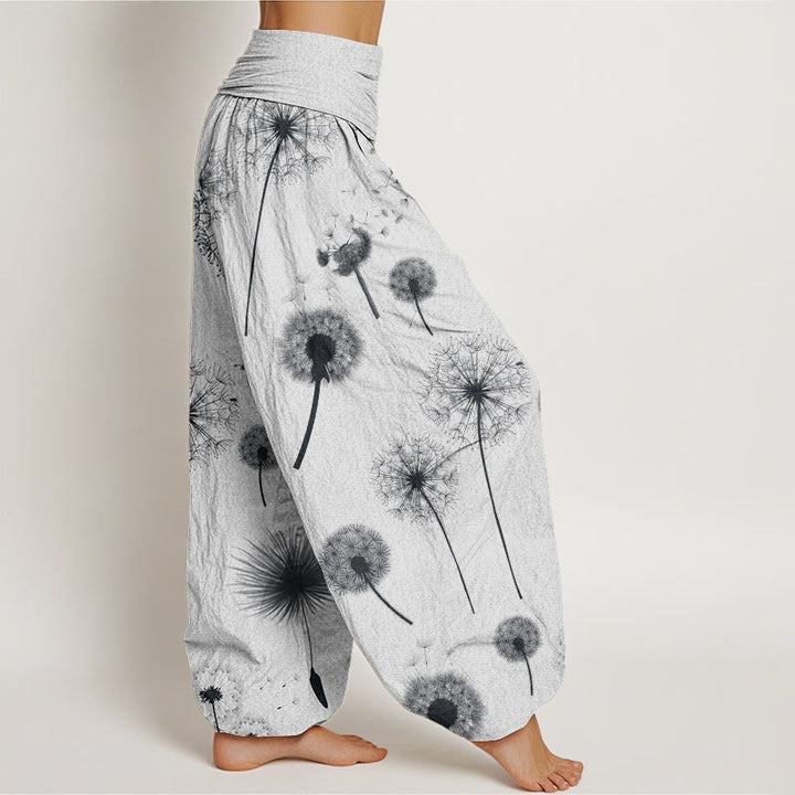 Pantalon harem décontracté en coton à motif pissenlit et Buddha Stones, taille élastique, pour femme - image 9