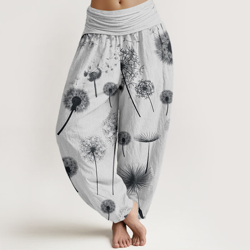 Pantalon sarouel décontracté à taille élastique pour femme avec motif pissenlit et Buddha Stones - WhiteSmoke - US22，UK/AU26，EU54 (6XL) - image 7