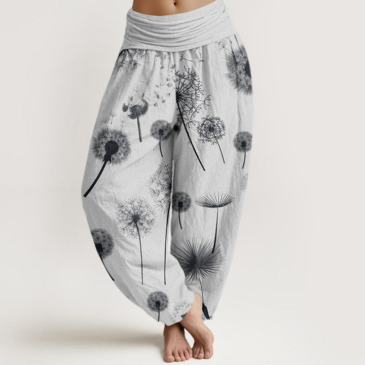 Pantalon harem décontracté en coton à motif pissenlit et Buddha Stones, taille élastique, pour femme - WhiteSmoke - US22，UK/AU26，EU54 (6XL) - image 7