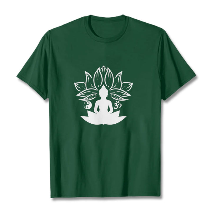 T-shirt Buddha Stones Om Yin Yang Statue de Bouddha Assis Lotus Méditation - Vert forêt - 2XL - image 10