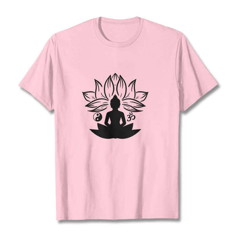 T-shirt Buddha Stones Om Yin Yang Statue de Bouddha Assis Lotus Méditation - Rose clair - 2XL - image 12