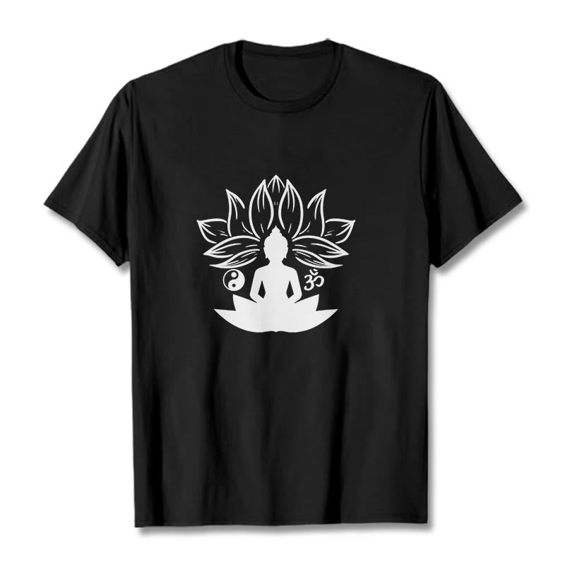T-shirt Buddha Stones Om Yin Yang Statue de Bouddha Assis Lotus Méditation - Noir - 2XL - image 4