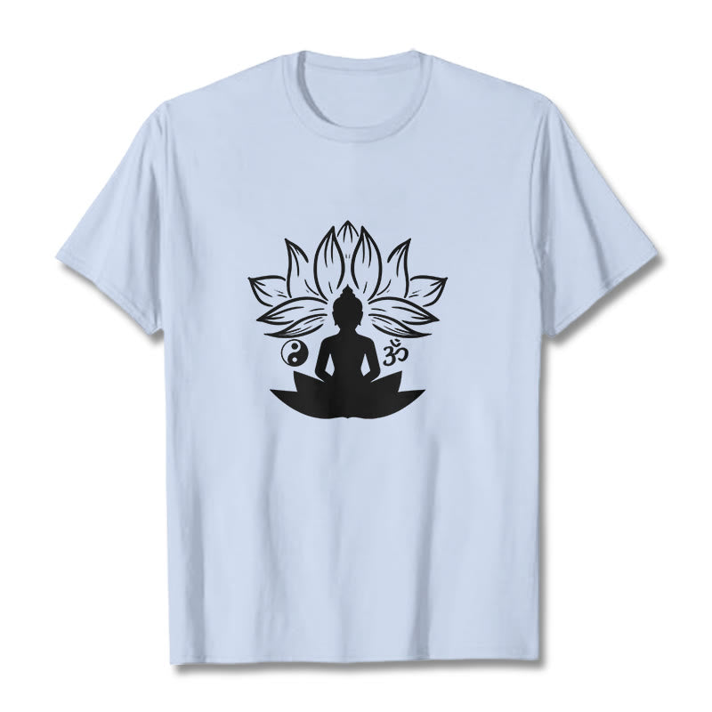 T-shirt Buddha Stones Om Yin Yang Statue de Bouddha Assis Lotus Méditation - Cyan clair - 2XL - image 18