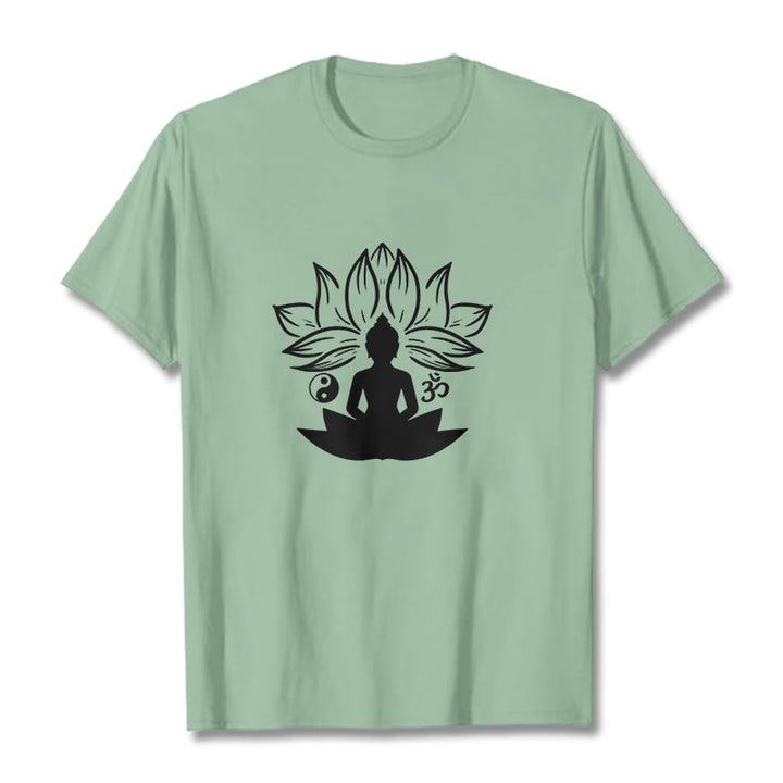 T-shirt Buddha Stones Om Yin Yang Statue de Bouddha Assis Lotus Méditation - Vert pâle - 2XL - image 14
