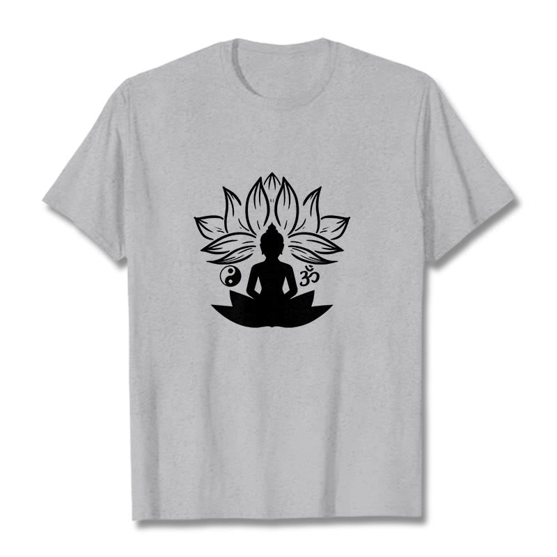 T-shirt Buddha Stones Om Yin Yang Statue de Bouddha Assis Lotus Méditation - Gris clair - 2XL - image 19