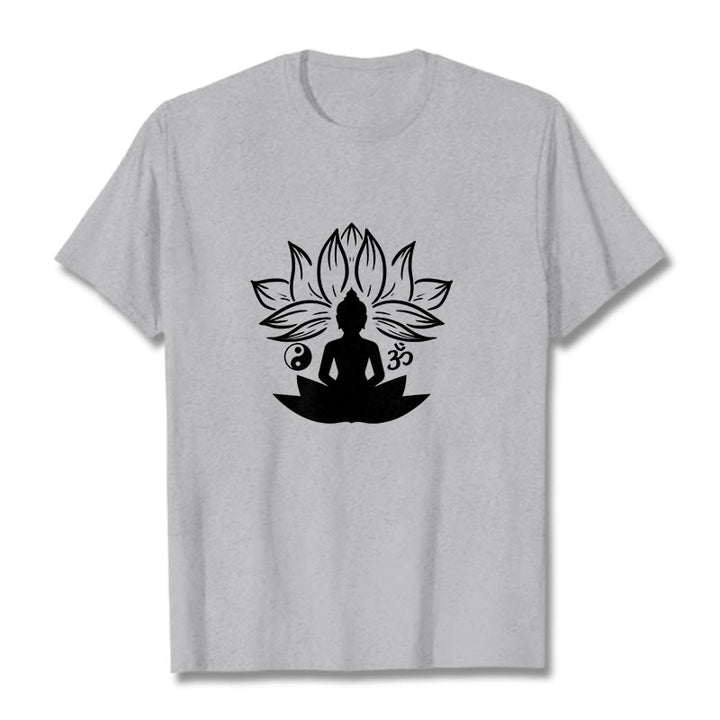 T-shirt Buddha Stones Om Yin Yang Statue de Bouddha Assis Lotus Méditation - Gris clair - 2XL - image 19