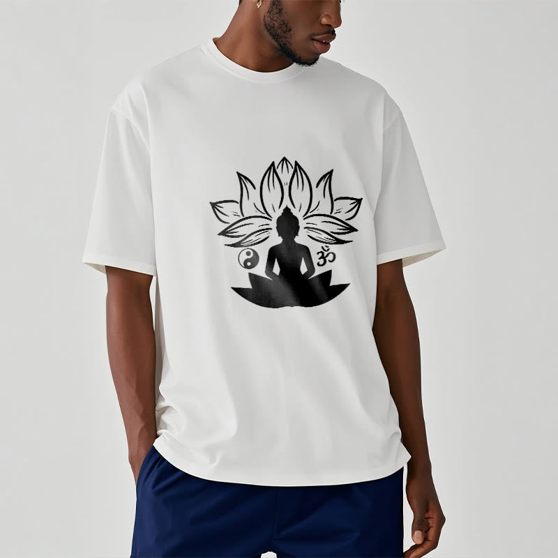 T-shirt Buddha Stones Om Yin Yang Statue de Bouddha Assis Lotus Méditation - image 1