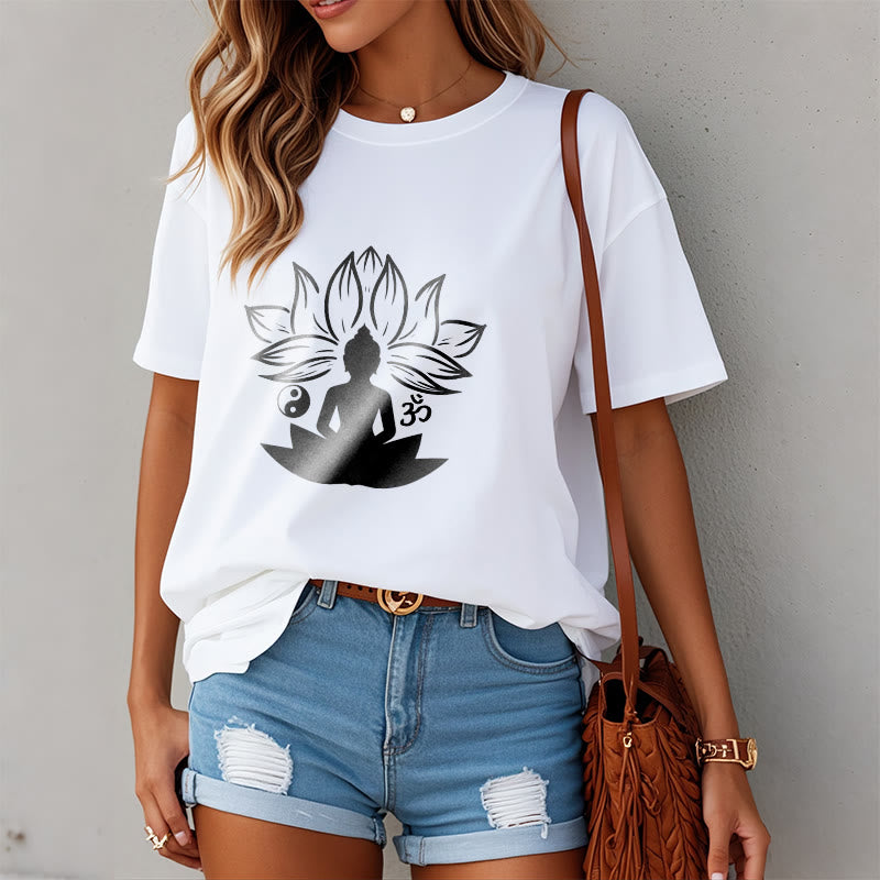 T-shirt Buddha Stones Om Yin Yang Statue de Bouddha Assis Lotus Méditation - image 2