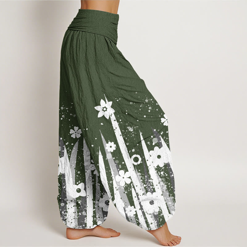 Pantalon sarouel décontracté à taille élastique pour femme avec motif de fleurs blanches et de pierres de Buddha Stones - image 7