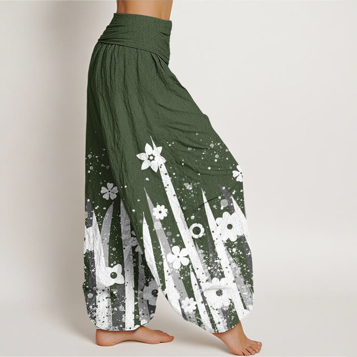 Pantalon sarouel décontracté à taille élastique pour femme avec motif de fleurs blanches et de pierres de Buddha Stones - image 7