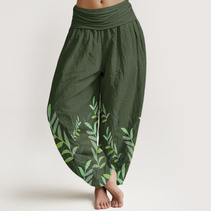 Pantalon harem à taille élastique pour femme, en coton à motif de Buddha Stones - Vert forêt - US22，UK/AU26，EU54 (6XL) - image 4