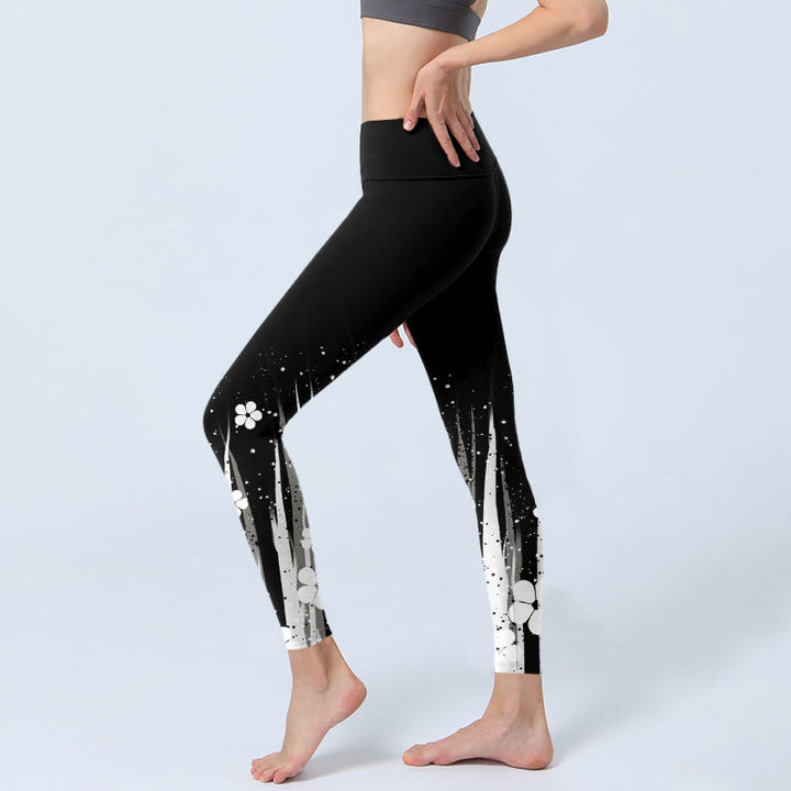 Leggings de sport imprimés Buddha Stones, fleurs blanches et plantes aquatiques, pantalons de yoga pour femmes - image 3