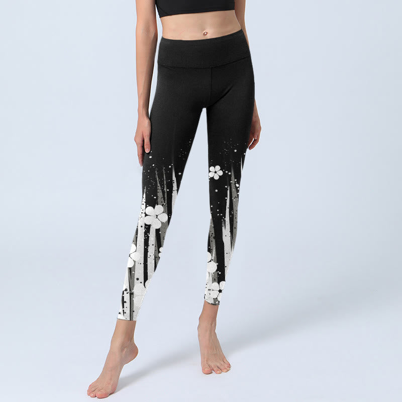 Leggings de sport imprimés Buddha Stones, fleurs blanches et plantes aquatiques, pantalons de yoga pour femmes - image 6