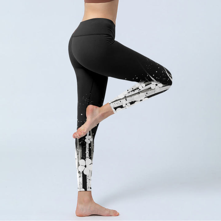Leggings de sport imprimés Buddha Stones, fleurs blanches et plantes aquatiques, pantalons de yoga pour femmes - image 4