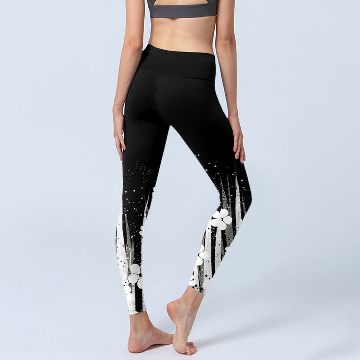 Leggings de sport imprimés Buddha Stones, fleurs blanches et plantes aquatiques, pantalons de yoga pour femmes - image 4