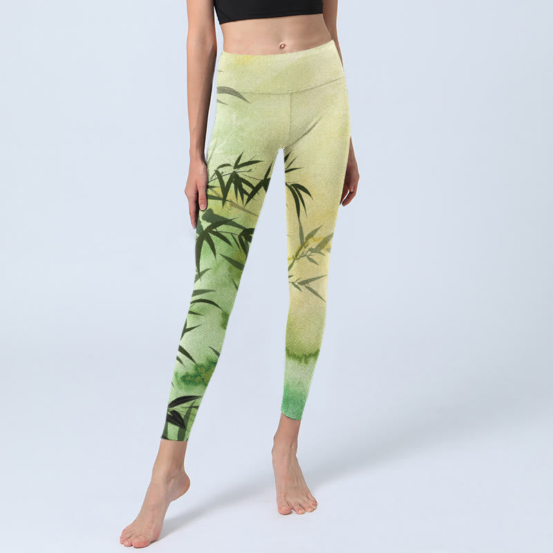 Leggings de sport imprimés Buddha Stones et bambous en fleurs pour femmes - image 5