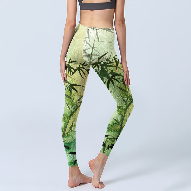 Leggings de sport imprimés Buddha Stones et bambous en fleurs pour femmes - image 5