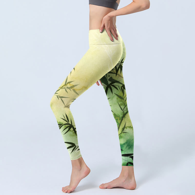 Leggings de sport imprimés Buddha Stones et bambous en fleurs pour femmes - image 3
