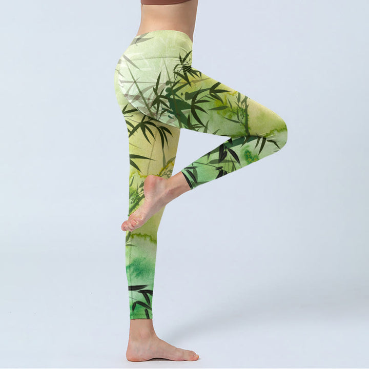 Leggings de sport imprimés Buddha Stones et bambous en fleurs pour femmes - image 4